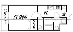 バンブー・リーヴス 1Kの間取図画像