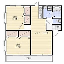 ティエドIIOC 2LDKの間取図画像