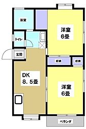 ソレアードイイダ2 2DKの間取図画像