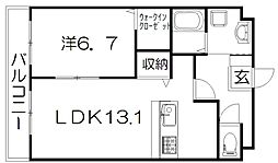 アベニュー上島2 1LDKの間取図画像