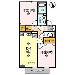 クラージュB 2DKの間取図画像