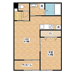 ＆ Ov　アンドオーヴ 1階1LDKの間取り