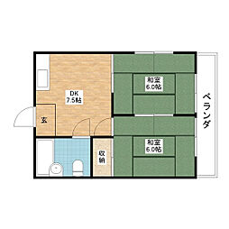 ハイツ西川 2DKの間取図画像