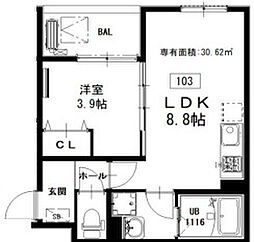 仮）東大阪大蓮東1丁目ＡＰ　Ａ棟 2階1LDKの間取り