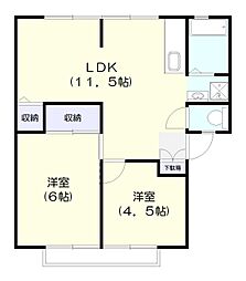 サンライフスズキD 2LDKの間取図画像