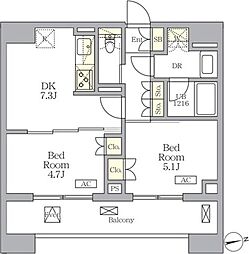 ザ・ライオンズフォーシア文京湯島 2DKの間取図画像