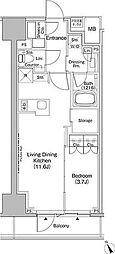 ザ・パークハビオ日本橋茅場町 1LDKの間取図画像