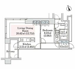 ラ・トゥール神楽坂 1LDKの間取図画像
