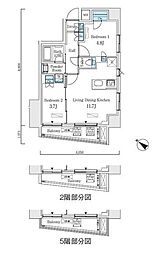 アジュールテラス日本橋浜町 2LDKの間取図画像