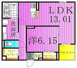 レインボー皿沼 1LDKの間取図画像