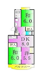 エクセルエステートヨシダパート2 3DKの間取図画像