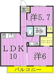 外河原コーポC 2LDKの間取図画像