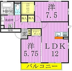 グランパティオB 2LDKの間取図画像