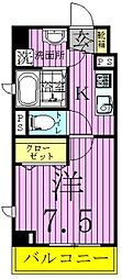 リヴェールタワー綾瀬 1Kの間取図画像