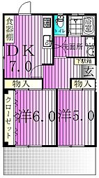 グリーンハイツ弘道 2DKの間取図画像