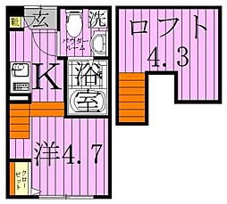 ハーモニーテラス西加平 1Kの間取図画像