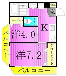 サントミ保木間マンション 2Kの間取図画像