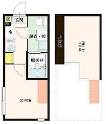 パインリーフ 2階ワンルームの間取り