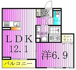 アヴァンス西亀有 3階1LDKの間取り