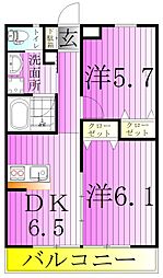 アステリア 2DKの間取図画像