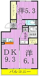 セジュール保塚A 2DKの間取図画像