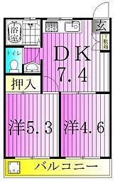 サイクルハイツ1 2DKの間取図画像