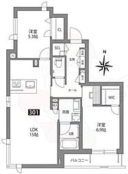 ヴィルデアンファン 2LDKの間取図画像