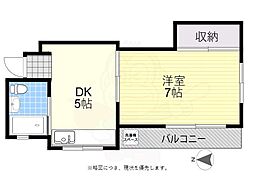 山本ビル 1DKの間取図画像
