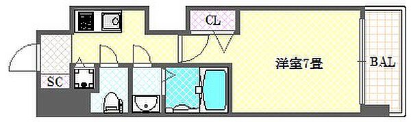 プレサンス谷町キャトル 1301｜大阪府大阪市中央区常盤町２丁目(賃貸マンション1K・13階・22.62㎡)の写真 その2