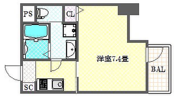 プレサンス谷町キャトル 1405｜大阪府大阪市中央区常盤町２丁目(賃貸マンション1K・14階・21.65㎡)の写真 その2