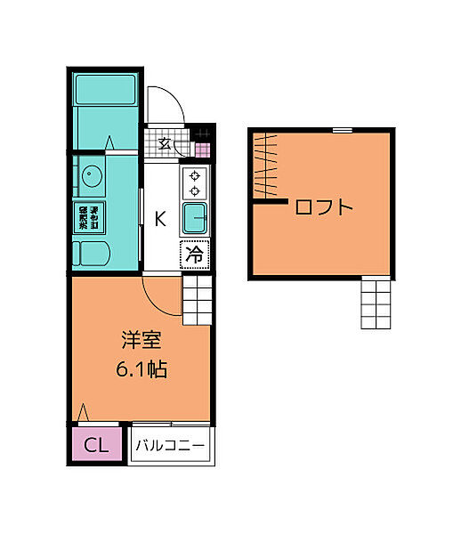 画像2:1K+ロフト、20.62平米、西向き