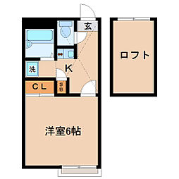 パレス萩野町 2階1Kの間取り