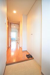 玄関から見たお部屋、ダウンライトがあり足元が明るくなっております。