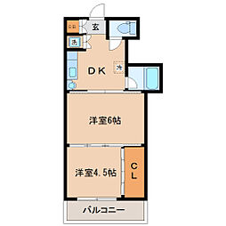 JR仙山線 東照宮駅 徒歩15分の賃貸マンション 3階2DKの間取り