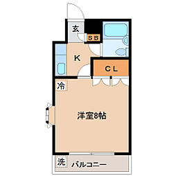 仙台市地下鉄東西線 卸町駅 徒歩10分の賃貸マンション 2階1Kの間取り