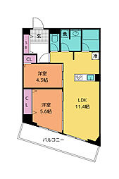 ブルーヴェル青葉通 2LDKの間取図画像