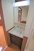 人気のシャワー付き洗面化粧台があります。身だしなみを整える際に便利です。