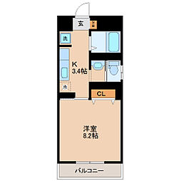 コクラス上杉山 1Kの間取図画像