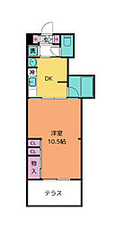 クレスト連坊 1DKの間取図画像