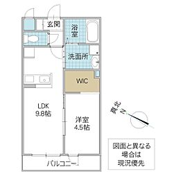 Olive 202号室 2階1LDKの間取り