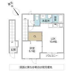 グランバレー II 2階1LDKの間取り