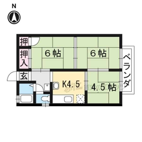 クイーンハイツ 205｜京都府京都市左京区岩倉南平岡町(賃貸マンション3K・2階・47.00㎡)の写真 その2