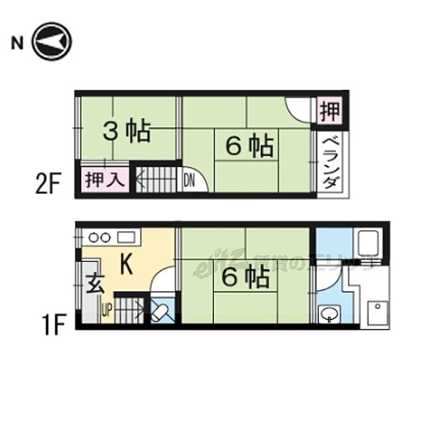 京都府京都市北区紫竹西北町(賃貸一戸建3K・2階・34.24㎡)の写真 その2