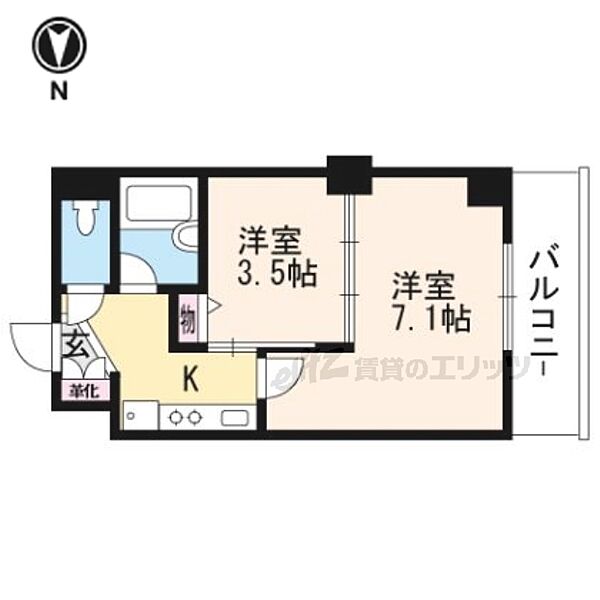 Ｄｅ’ｌｅａｄ金閣寺道 ｜京都府京都市北区衣笠東開キ町(賃貸マンション2K・6階・26.95㎡)の写真 その2