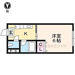 北栄マンション八瀬 1Kの間取図画像
