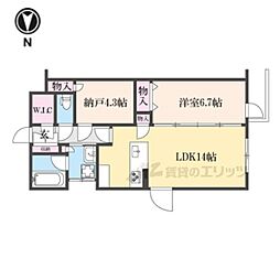 カーサ壬生寺道 1LDKの間取図画像