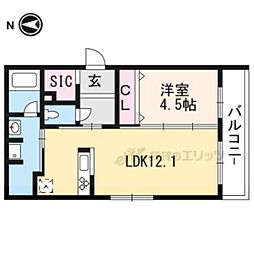 カーサ・フェリーチェ北山 1LDKの間取図画像