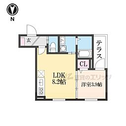 京都市右京区太秦安井辰巳町アパート 1LDKの間取図画像