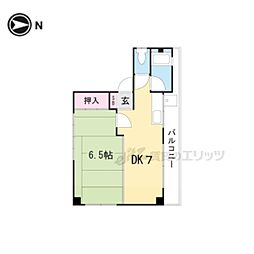 奥村マンション 1DKの間取図画像