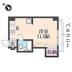 ロイヤル河原町五条 ワンルームの間取図画像